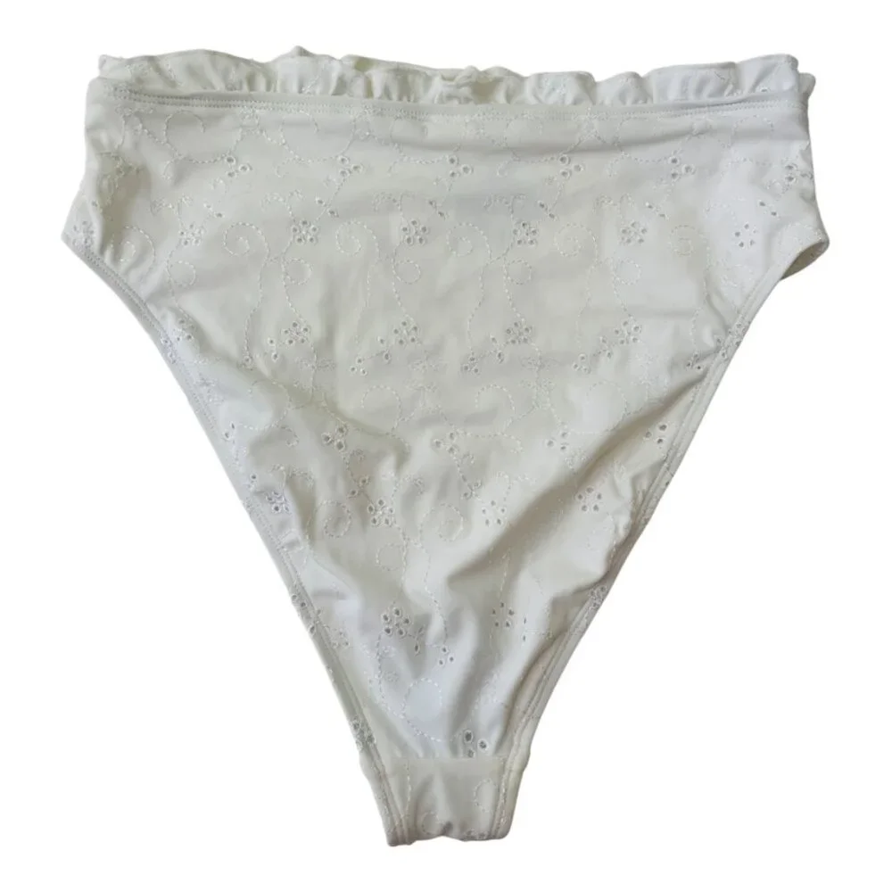 ASOS High Waist White Ruffle Embroideries Bikini Bottom Size UK 10 EU 38 US 6